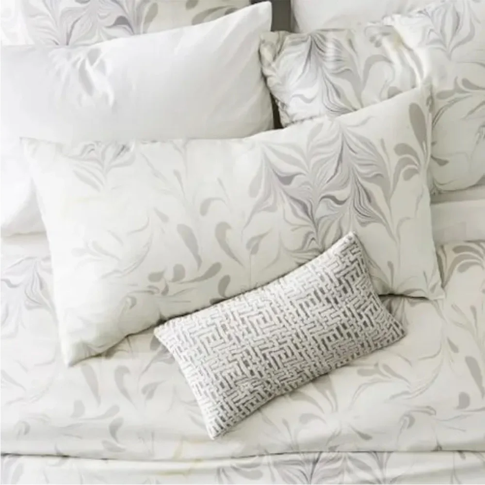 NWT 1 West Elm Tencel Feathered Marble KING Sham Pillow Cover Frost Gray Grey PB